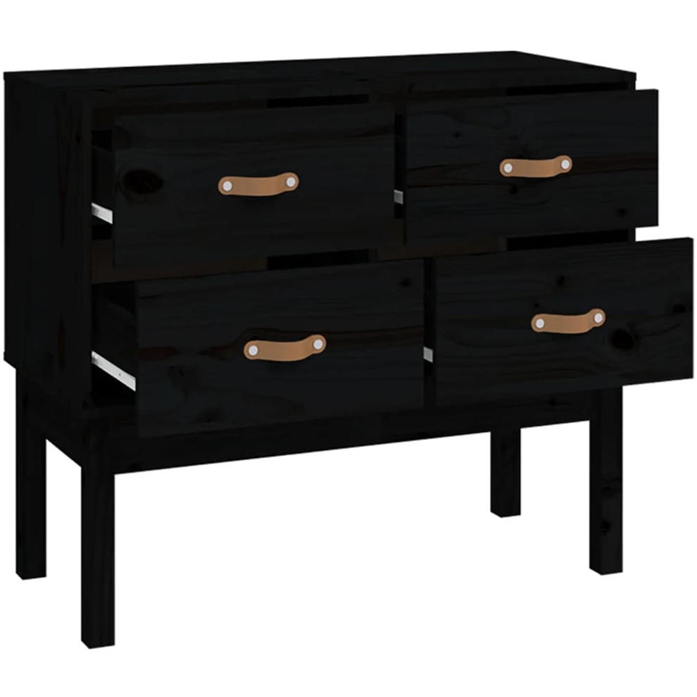 vidaXL 4 Drawer Black Solid Wood Pine Console Cabinet Image 4