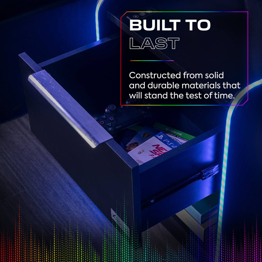 X Rocker Electra Single Drawer Single Shelf Black LED Bedside Table with Charging and App Control Image 6