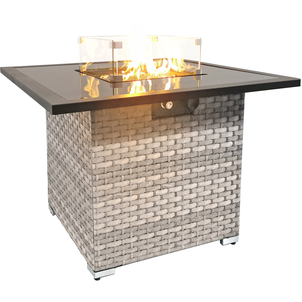 RoyalFire Cancun Dove Grey Rattan Square Gas Fire Table Image 1