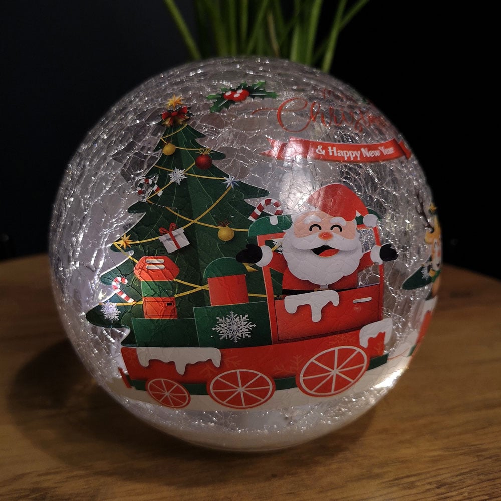 Samuel Alexander Santa and Friends in Train Crackle Effect Glass Ball LED Christmas Decoration Image 5