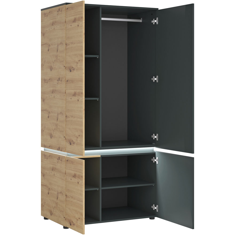 Florence Luci 4 Door Platinum and Oak Wardrobe with LED Lighting Image 3