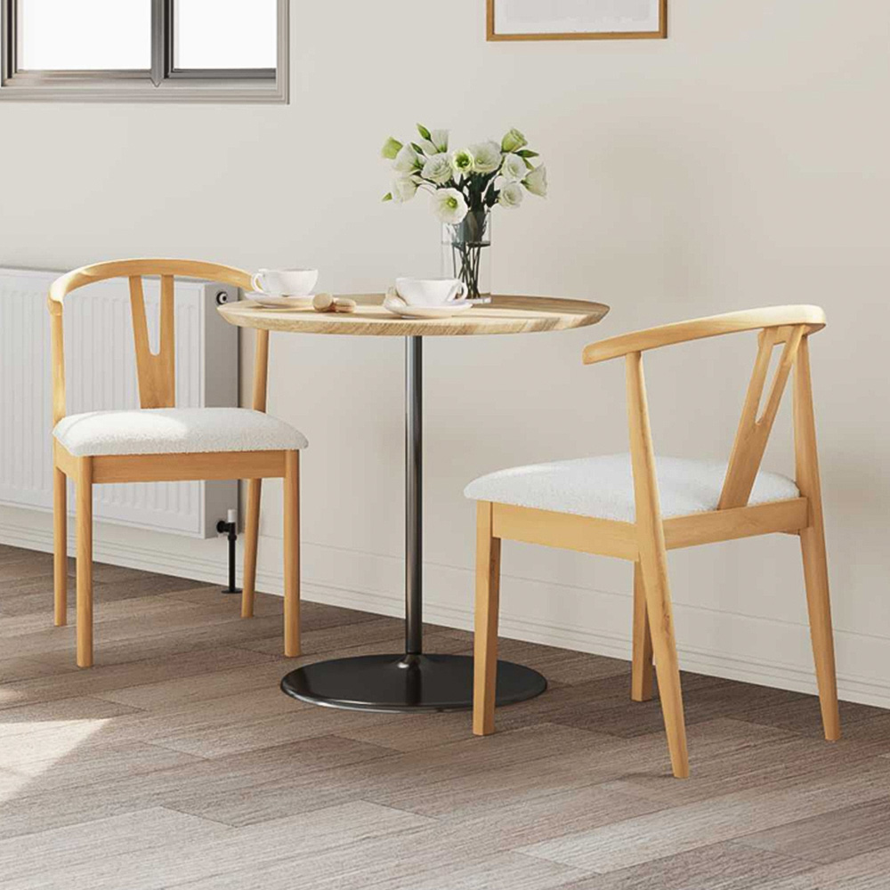vidaXL Set of 2 Natural and White Rubberwood Dining Chairs Image 1