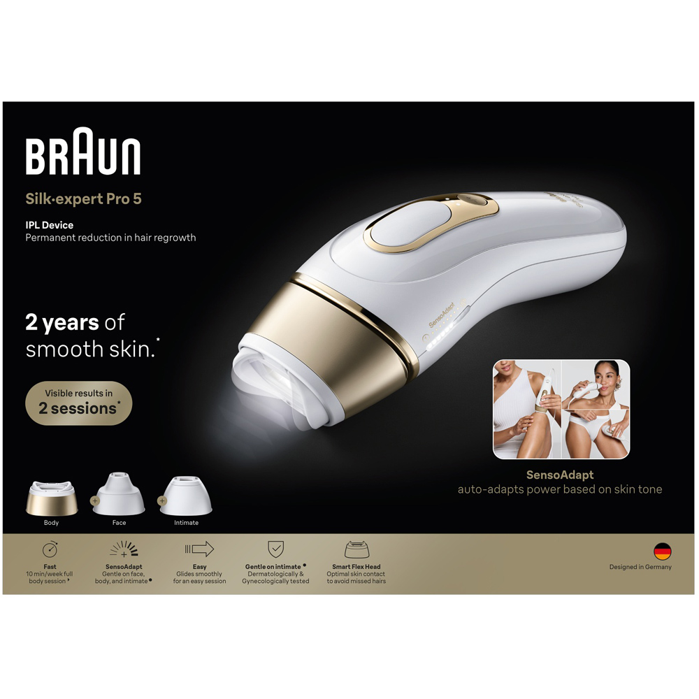 Braun Silk·expert Pro 5 Laser IPL Hair Removal Device with 3 Attachment Heads and Pouch Image 3