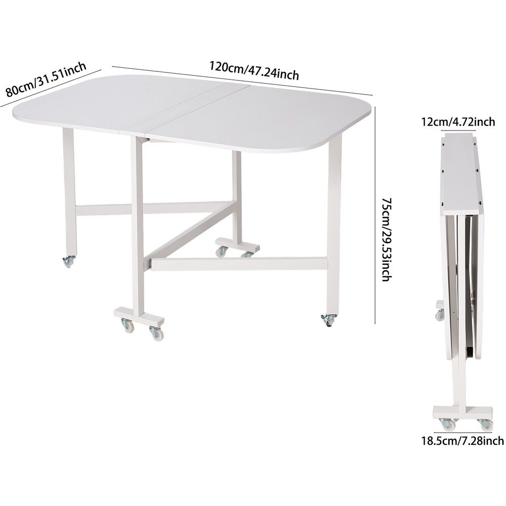 Living and Home 4 Seater White Folding Drop Leaf Table with Wheel Image 9