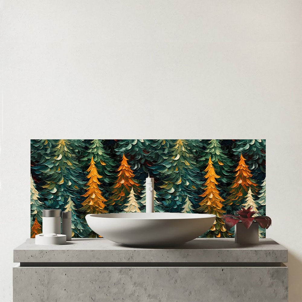 Warren Reed Designer Impasto Style Christmas Trees Glass Bathroom Splashback 25 x 60cm Image 1