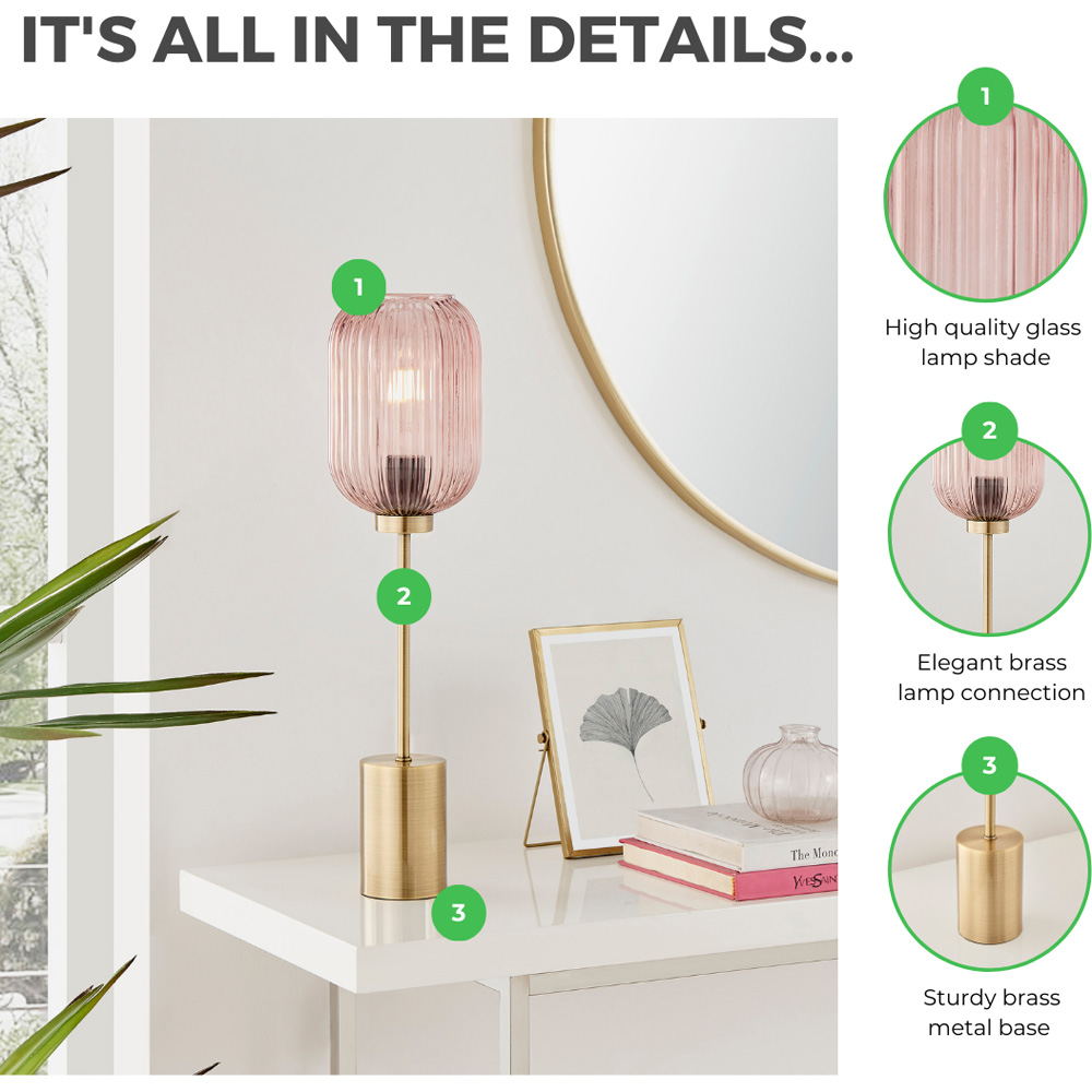Furniturebox Corey Pink Glass Brass Table Lamp Image 8