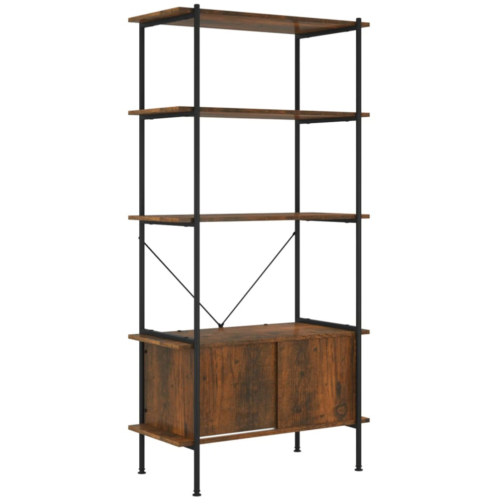 vidaXL 2 Sliding Door 3 Open Shelf Dark Brown Steel and Shelving Unit Image 2