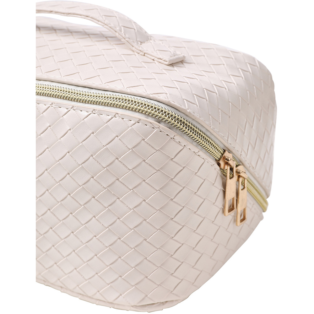 Living and Home White Leather Travel Makeup Bag Image 6