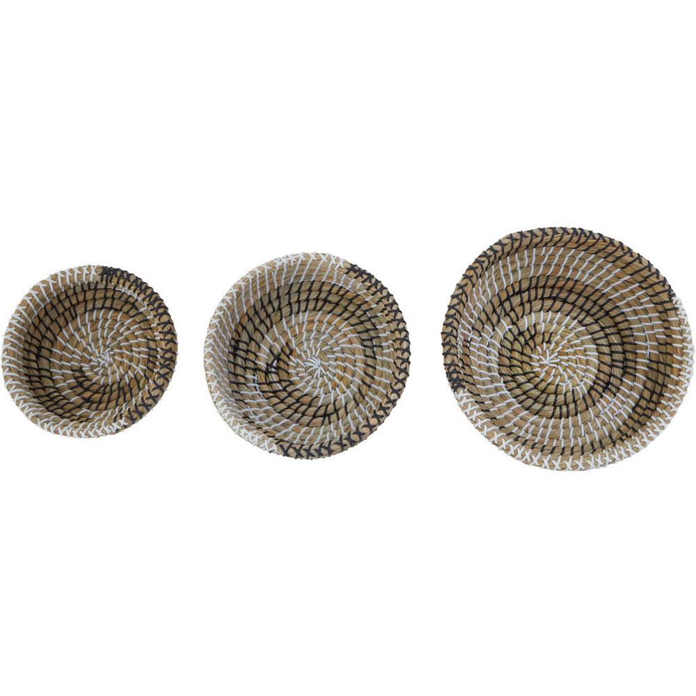Premier Housewares White and Black Oval Straw Basket 3 Pack Image 2