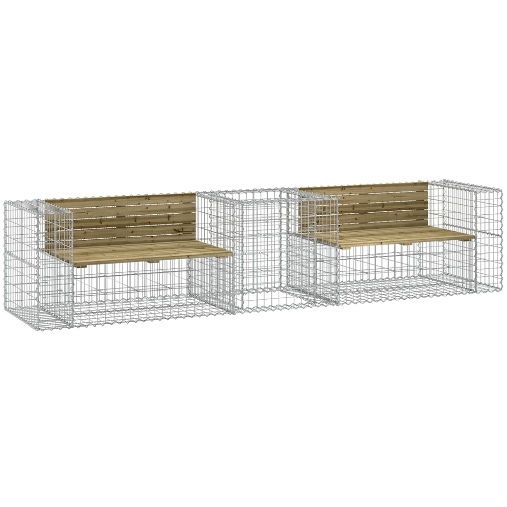 vidaXL Dark Brown Wood Pine Garden Bench with Gabion Basket 65.5 x 314 x 71cm Image 1