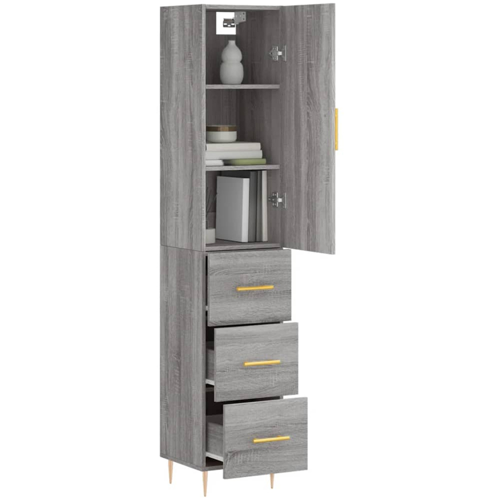 vidaXL Single Door 3 Drawer Grey Sonoma Wooden Highboard Image 3