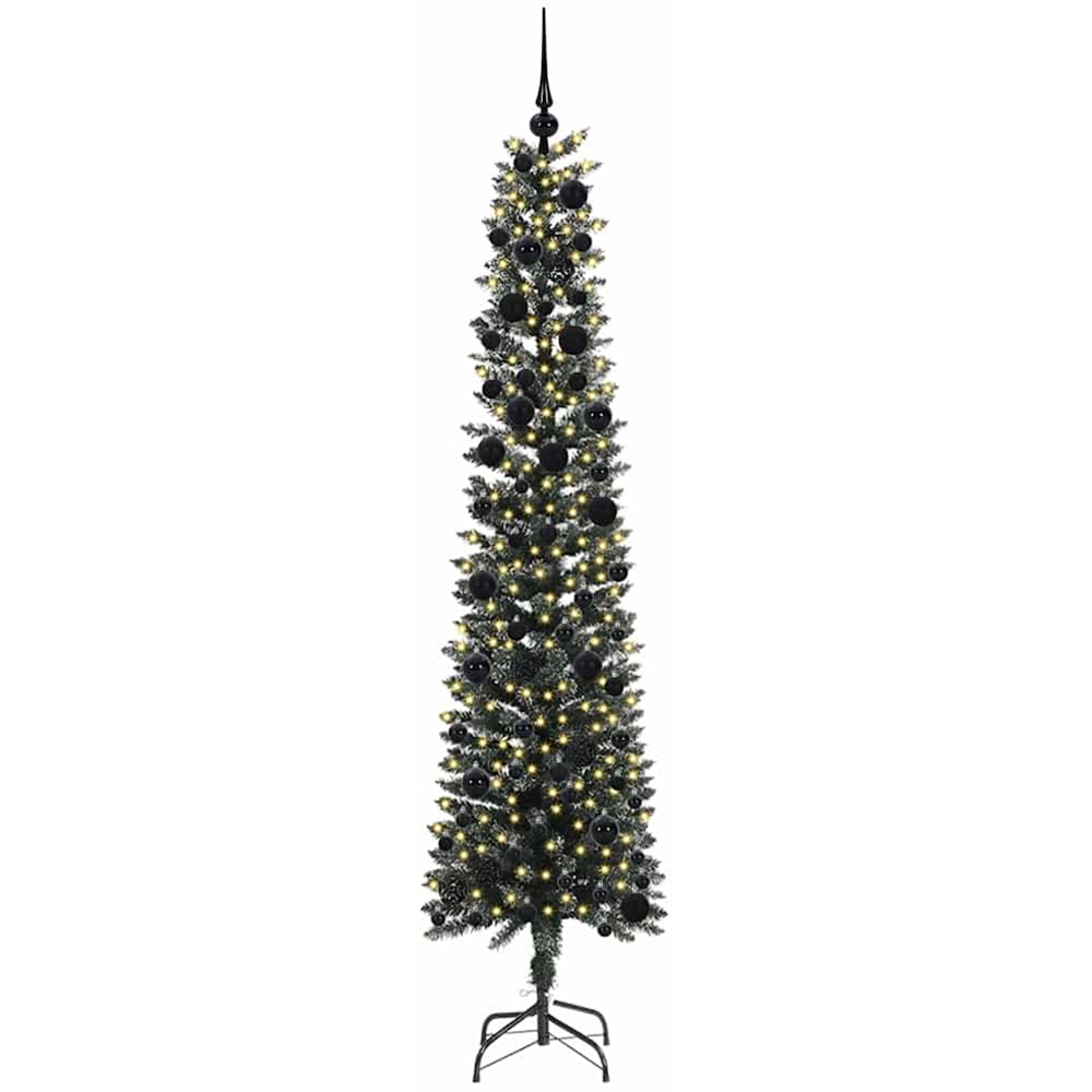vidaXL Pre-Lit Black Baubles Green Artificial Christmas Tree 8ft Image 1
