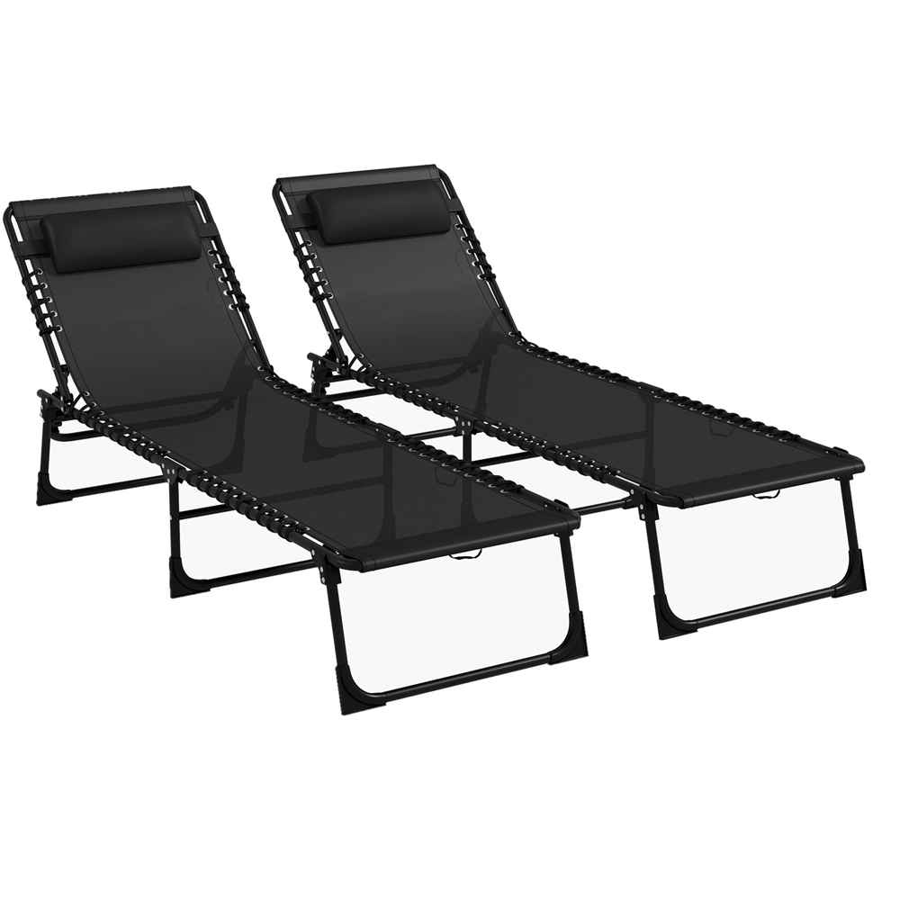 Outsunny Set of 2 Black Foldable Cot Sun Lounger Image 2