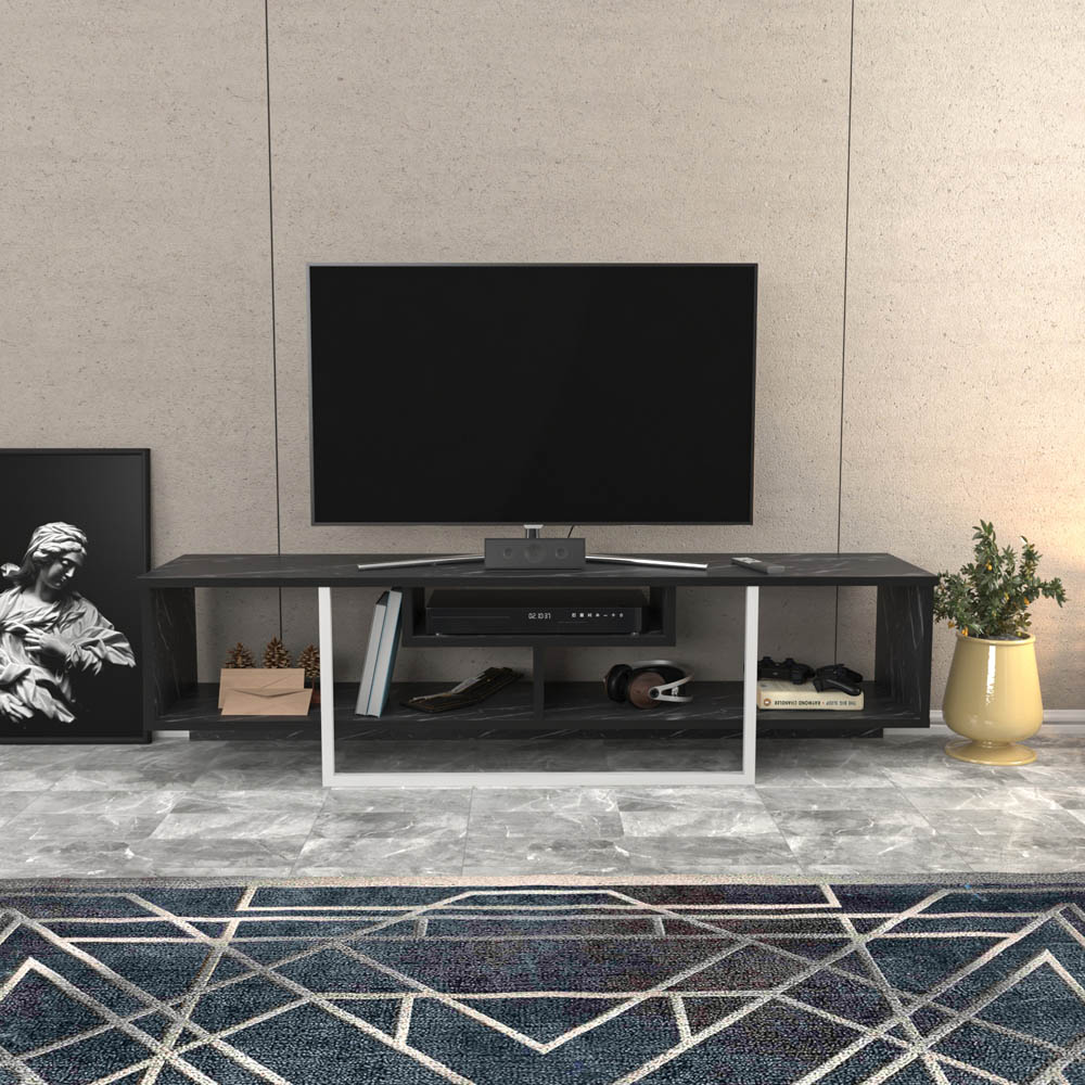 Decorotika Asal 3 Shelf Black Marble Effect and White TV Unit Image 3