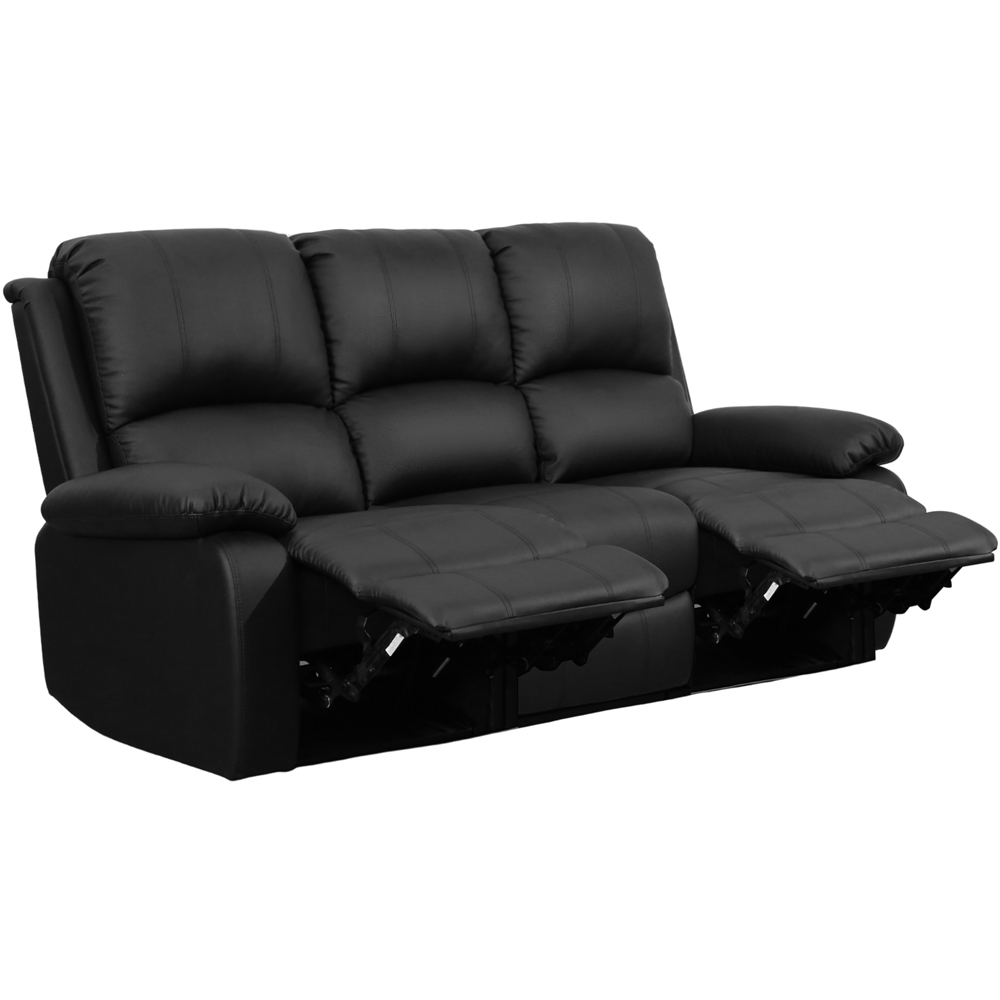 Brooklyn 3 Seater Black Bonded Leather Manual Recliner Sofa Image 2