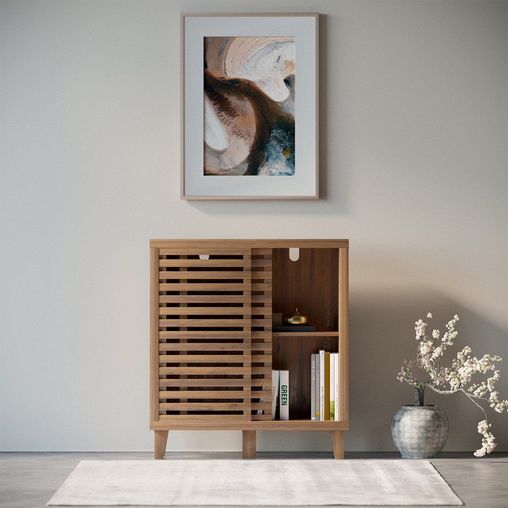 Flexi Storage Erik 2 Door Mango Wood Effect Slatted Petite Sideboard Image 7
