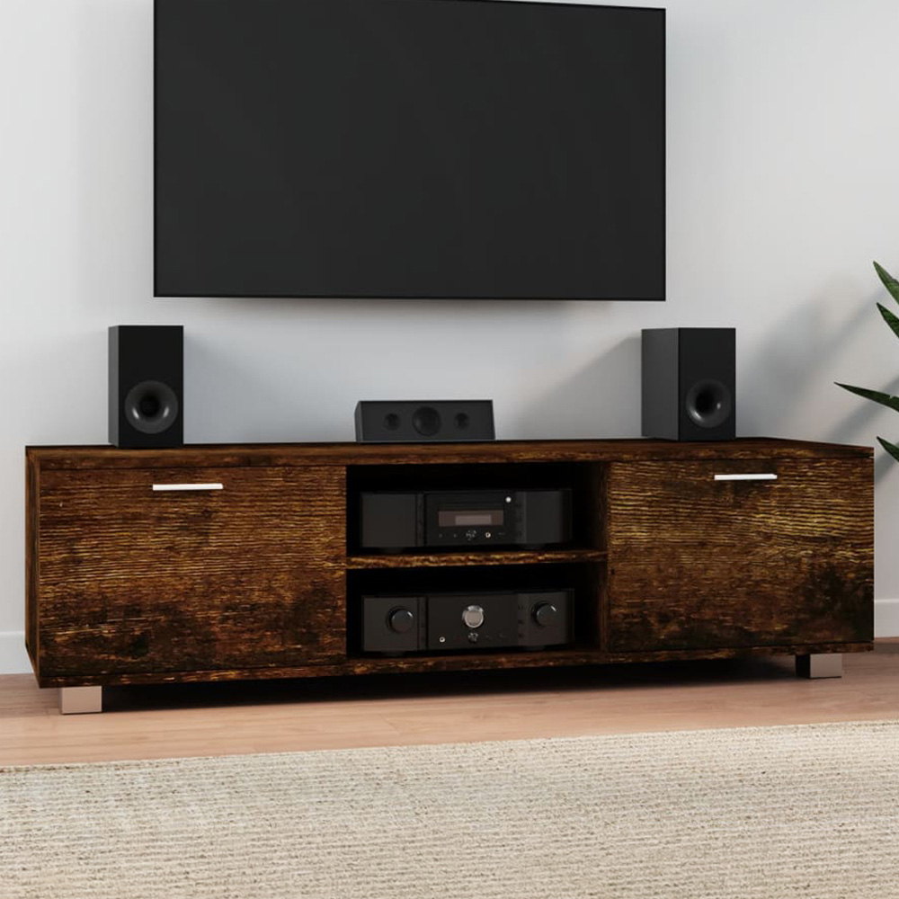 vidaXL 2 Door 2 Shelf Smoked Oak TV Cabinet Image 1
