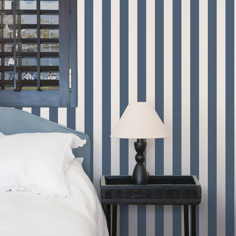 Galerie Deauville 2 Large Striped Navy Blue and White Wallpaper Image 3