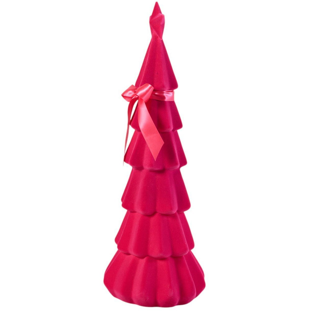 Flocked Christmas Tree with Bow Fuschia Image 2