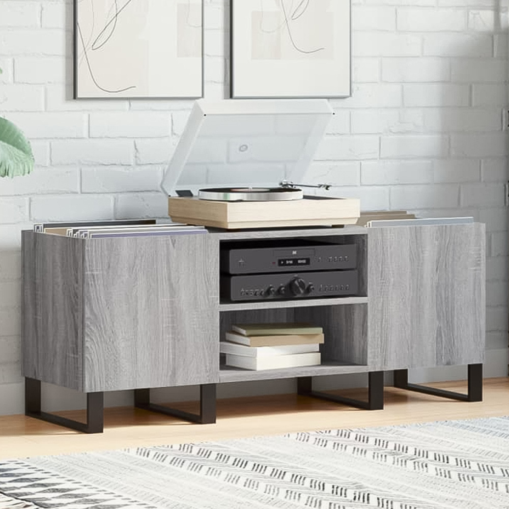 vidaXL 2 Shelf Grey Sonoma Wide Record Cabinet Image 1