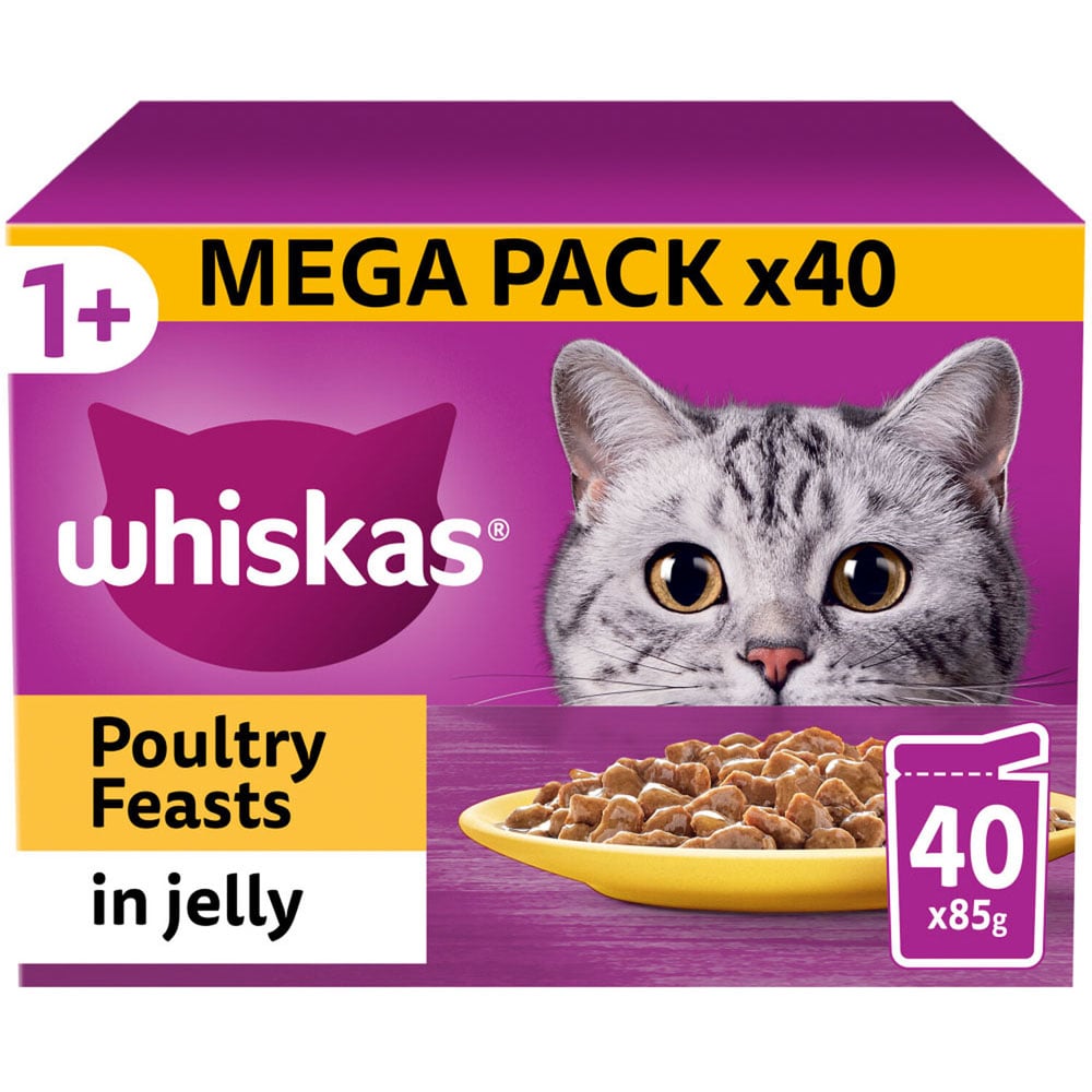 Whiskas 1+ Poultry Feasts in Jelly Adult Wet Cat Food 85g 40 Pack Image 1
