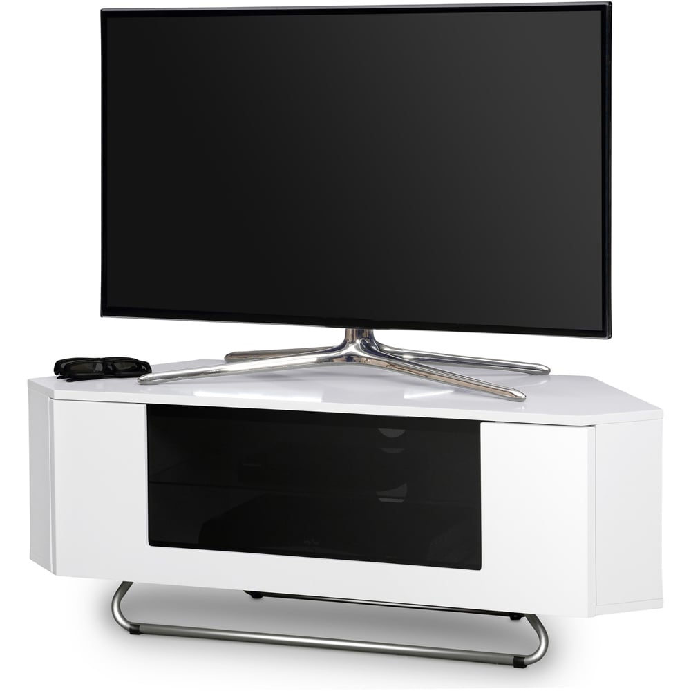 Centurion Supports Hampshire Single Door 4 Shelf Gloss White and Black TV Cabinet Image 5