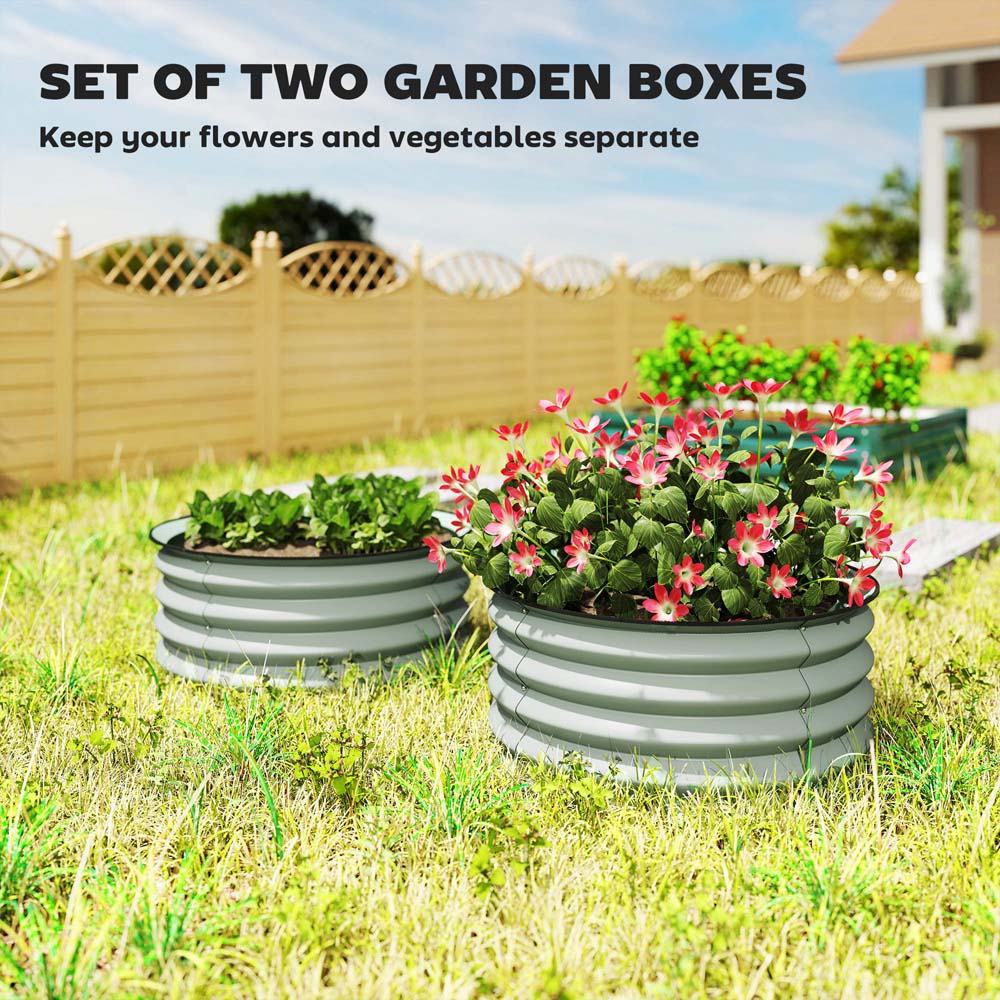 Outsunny Green Galvanised Steel Raised Garden Bed Planter with Safety Edging 2 Pack Image 4