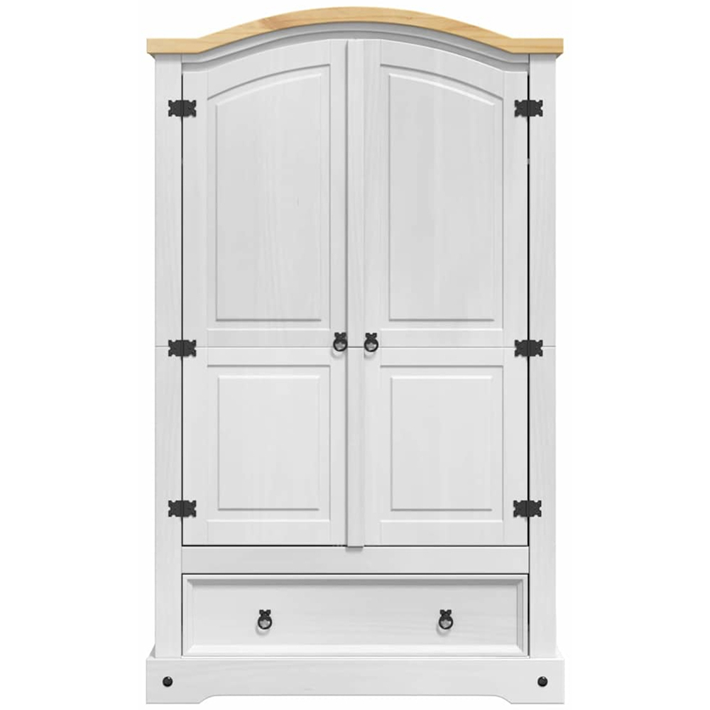 vidaXL Corona 2 Door Single Drawer White Solid Pine Wood Wardrobe Image 4