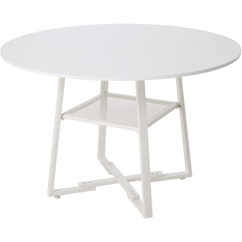 Living and Home 4 Seater White Round Dining Table with Storage Shelf Image 2