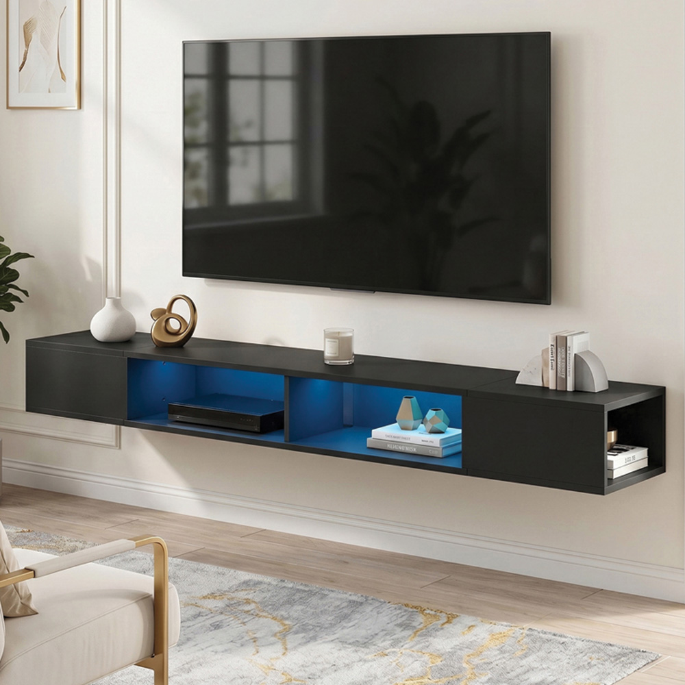 HOMCOM 4 Shelf Black TV Stand with RGB LED Light Image 1