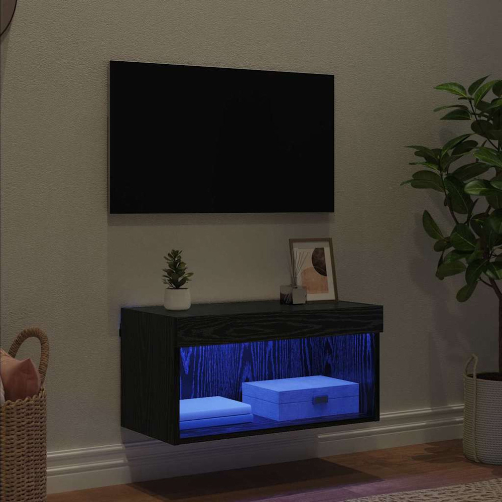 vidaXL Single Shelf Black Oak TV Cabinet with LED Lights Image 5