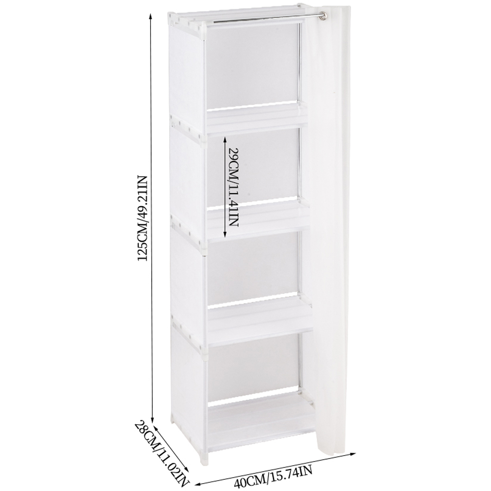 Living and Home 4-Tier White Freestanding Portable Wardrobe with Curtain Image 8