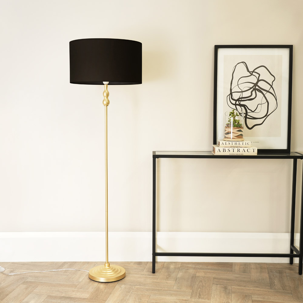 ValueLights Maggie Black and Gold Drum Shade Candlestick LED Floor Lamp Image 3