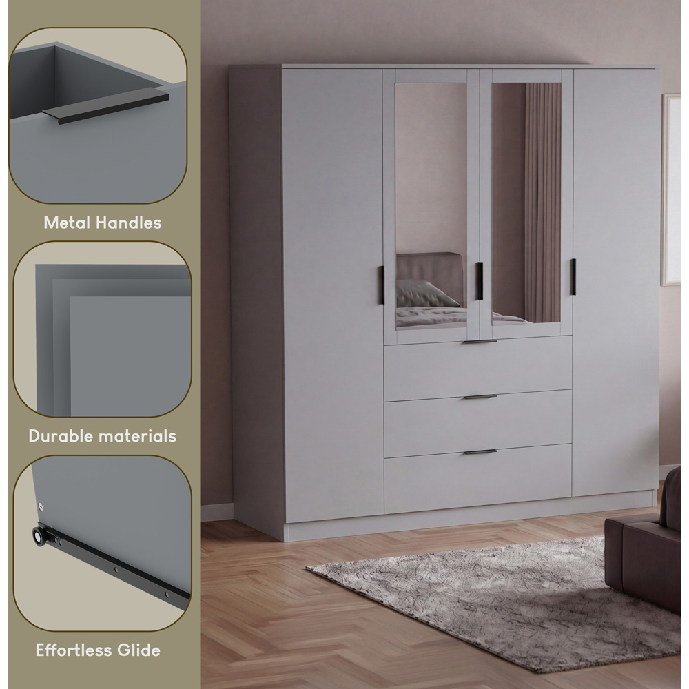 VIDA DESIGNS Trega 4 Door 3 Drawer Grey Mirrored Wardrobe Image 6