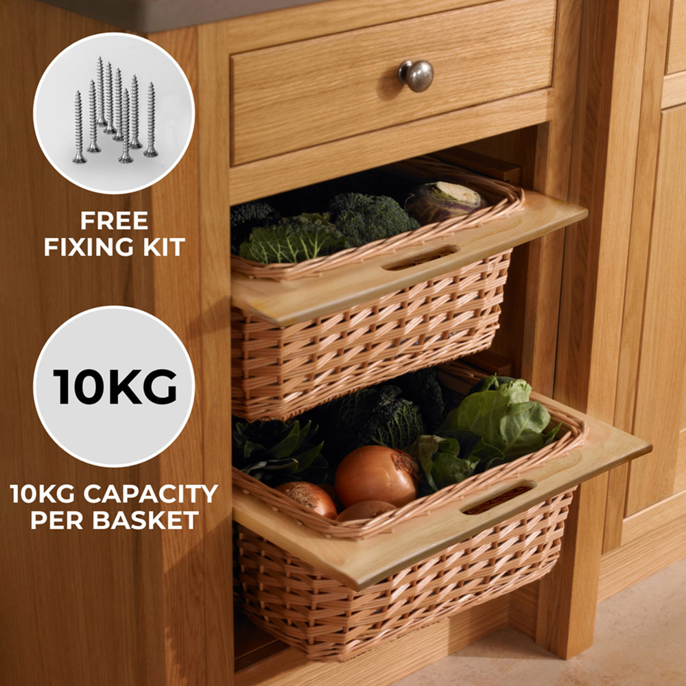 Kukoo Brown Beech and Rattan Wicker Pull Out Kitchen Basket Image 5