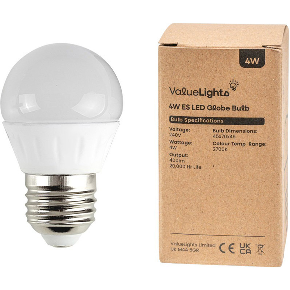 ValueLights 5 Pack E27 LED 4W 2700K Warm White Globe Light Bulbs Image 2