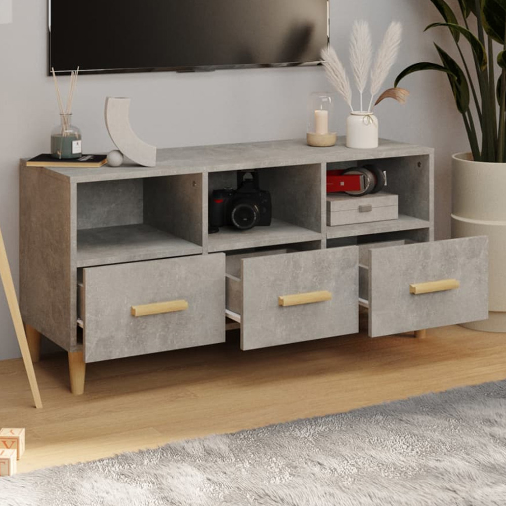 vidaXL 3 Drawer 3 Shelf Concrete Grey TV Cabinet Image 1