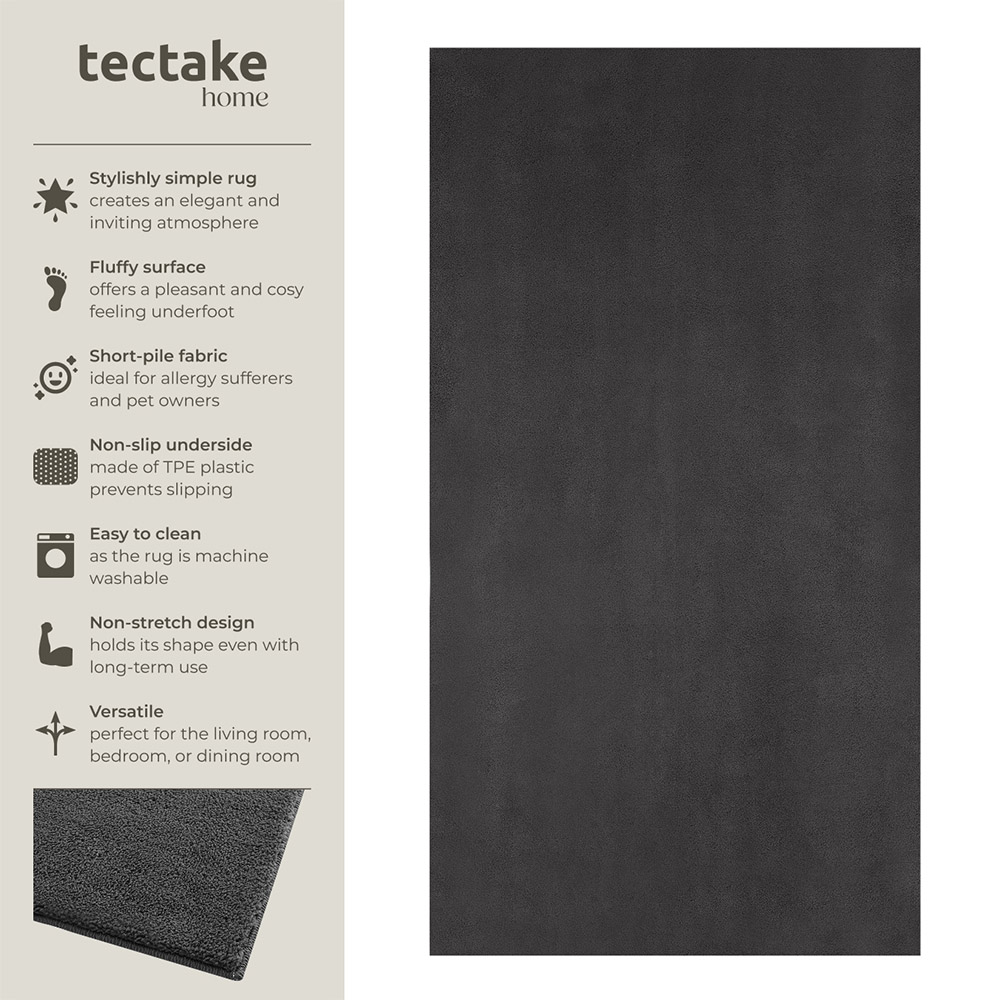 tectake Zonelle Anthracite Short Pile Ultra Soft Rug 150 x 80cm Image 7
