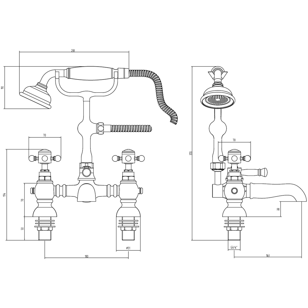 Bathstore Porto Brushed Brass Bath Shower Mixer Kit Image 5