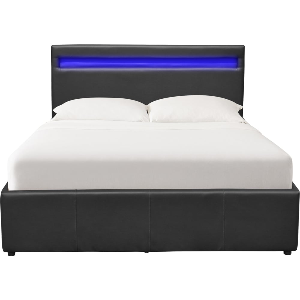 Comfy Living Small Double Black Faux Leather Ottoman Bed Frame with LED Image 2