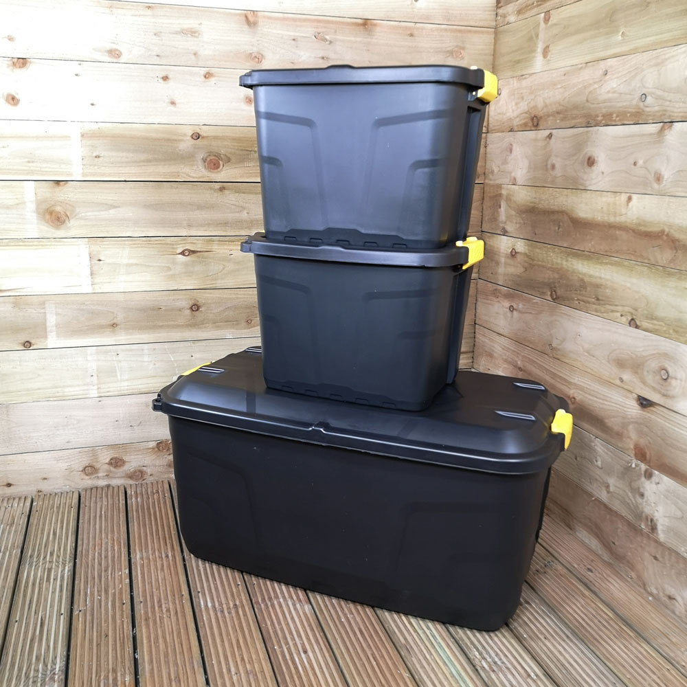Samuel Alexander 145L and 60L Heavy Duty Storage Chest with Clips 3 Pack Image 3