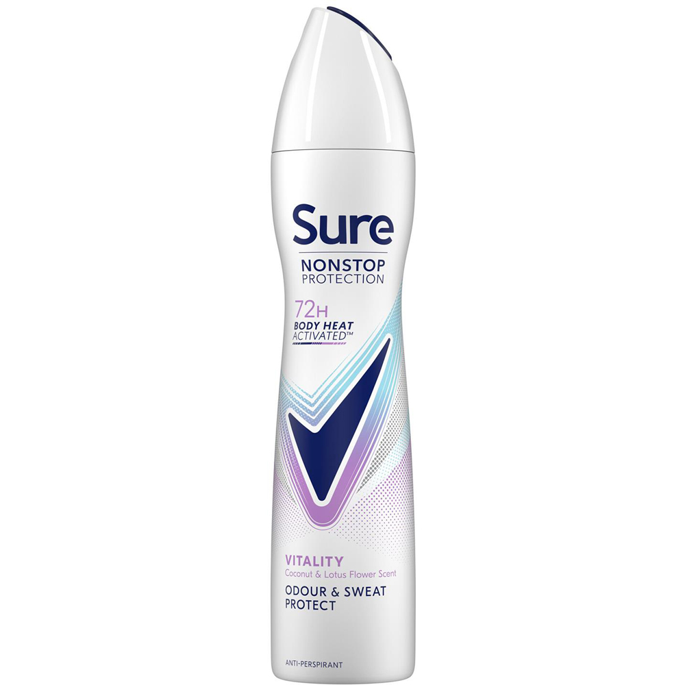 Sure Women 72H Non-Stop Protection Anti-Perspirant Vitality Deodorant Spray 250ml 12 Pack Image 2