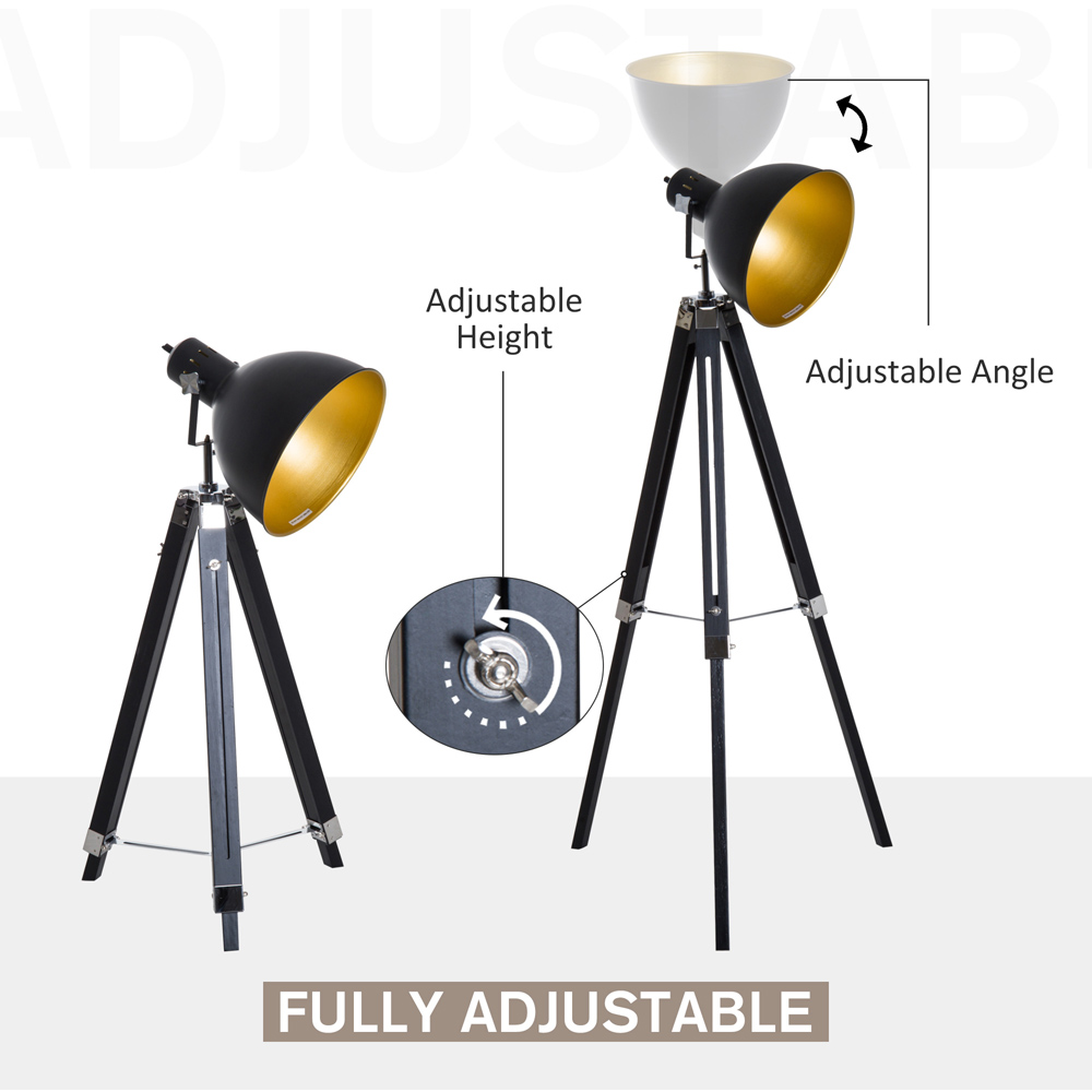 Portland Black and Gold Tripod Studio Floor Lamp Image 5