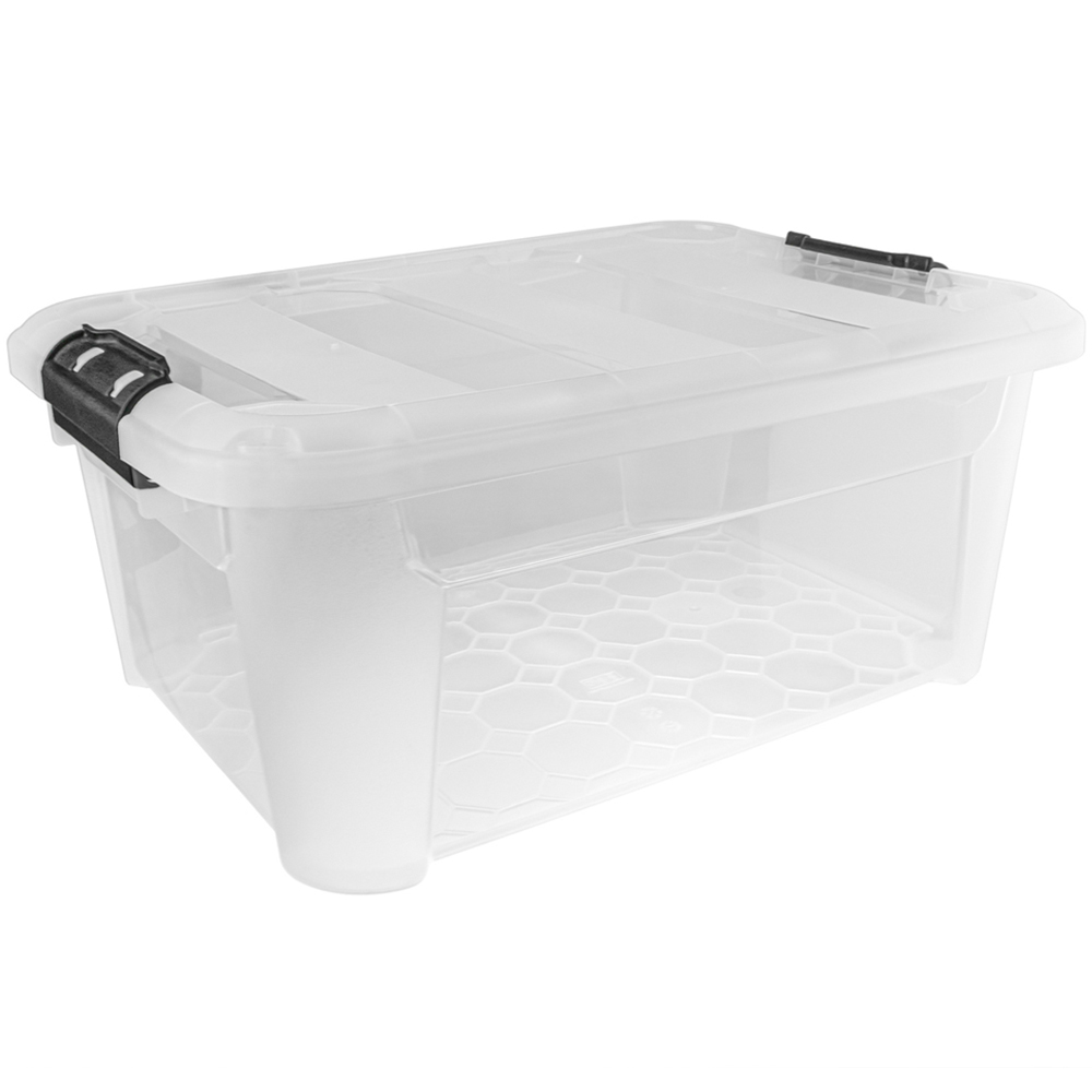 JVL 25L Clear Plastic Stackable and Nestable Storage Box with Secure Clip Lid 3 Pack Image 3