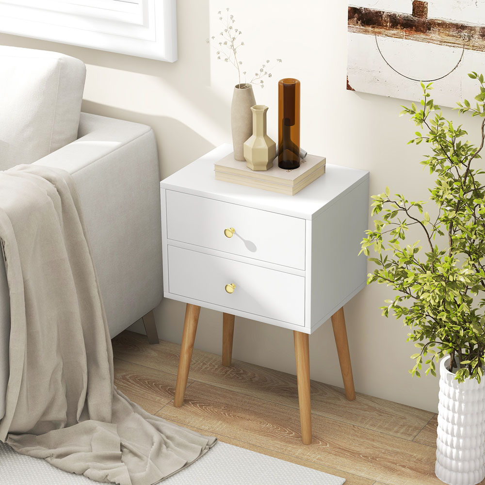 Costway 2 Drawer White Wooden Nightstand Image 4