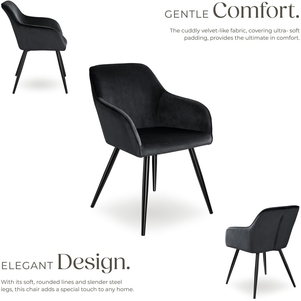 tectake Marilyn Set of 4 Black Velvet Look Padded Dining Chairs Image 3