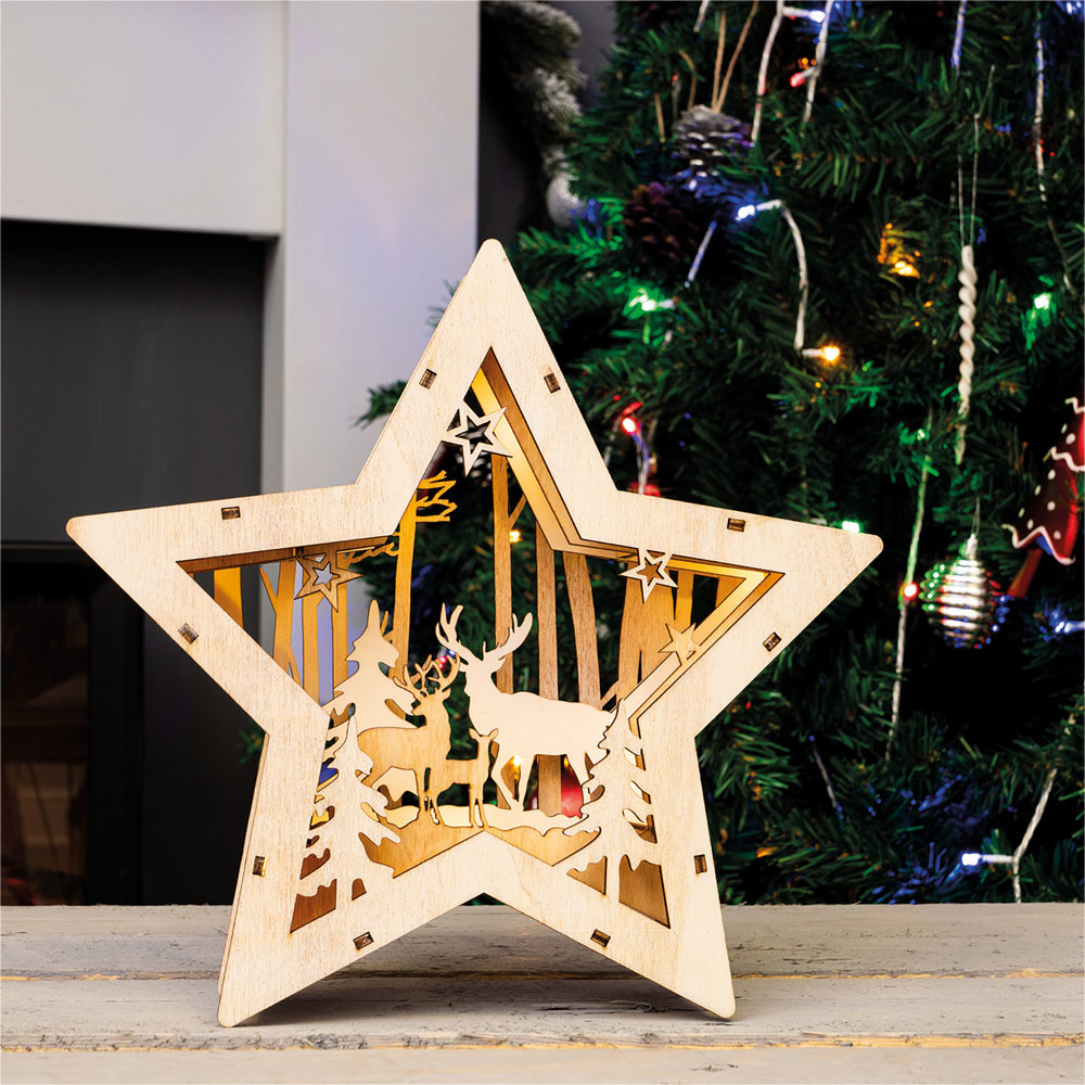 St Helens Festive Light Up Wooden Christmas Star Decoration Image 2