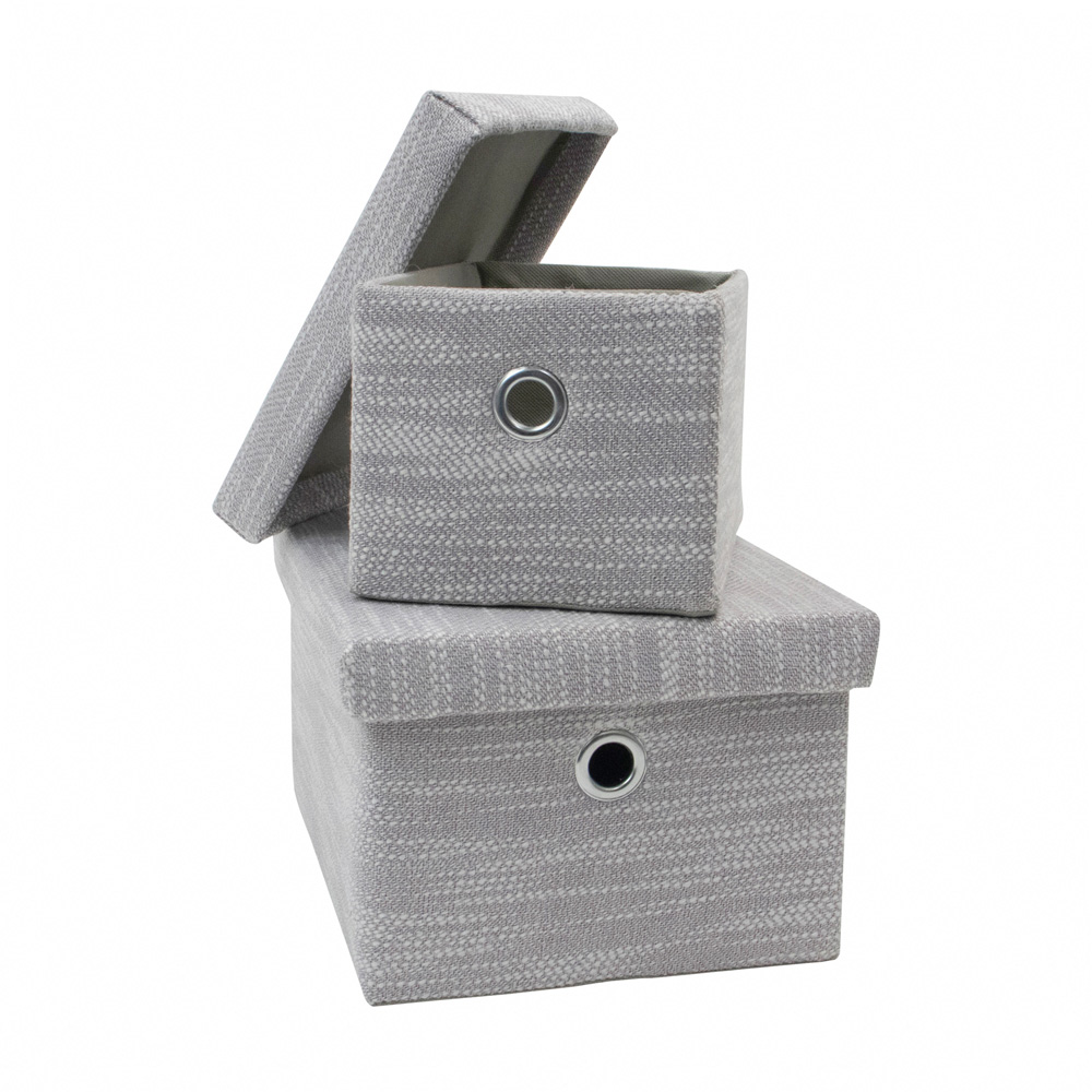 JVL Serena Light Grey Rectangular Storage Basket with Lid 2 Pack Image 3