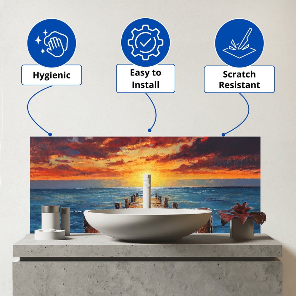 Warren Reed Designer Sunset Over a Caribbean Sea Glass Bathroom Splashback 25 x 60cm Image 3