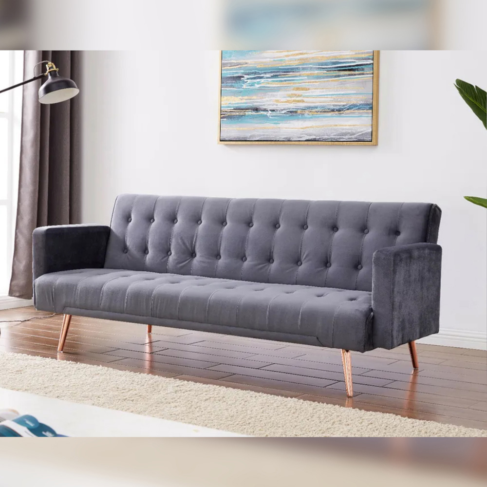 Comfy Living 3 Seater Grey and Gold Plush Velvet Sofa Bed Image 3